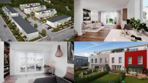 Collage aus vier Fotos einer Reihenhauswohnanlage in Bremen